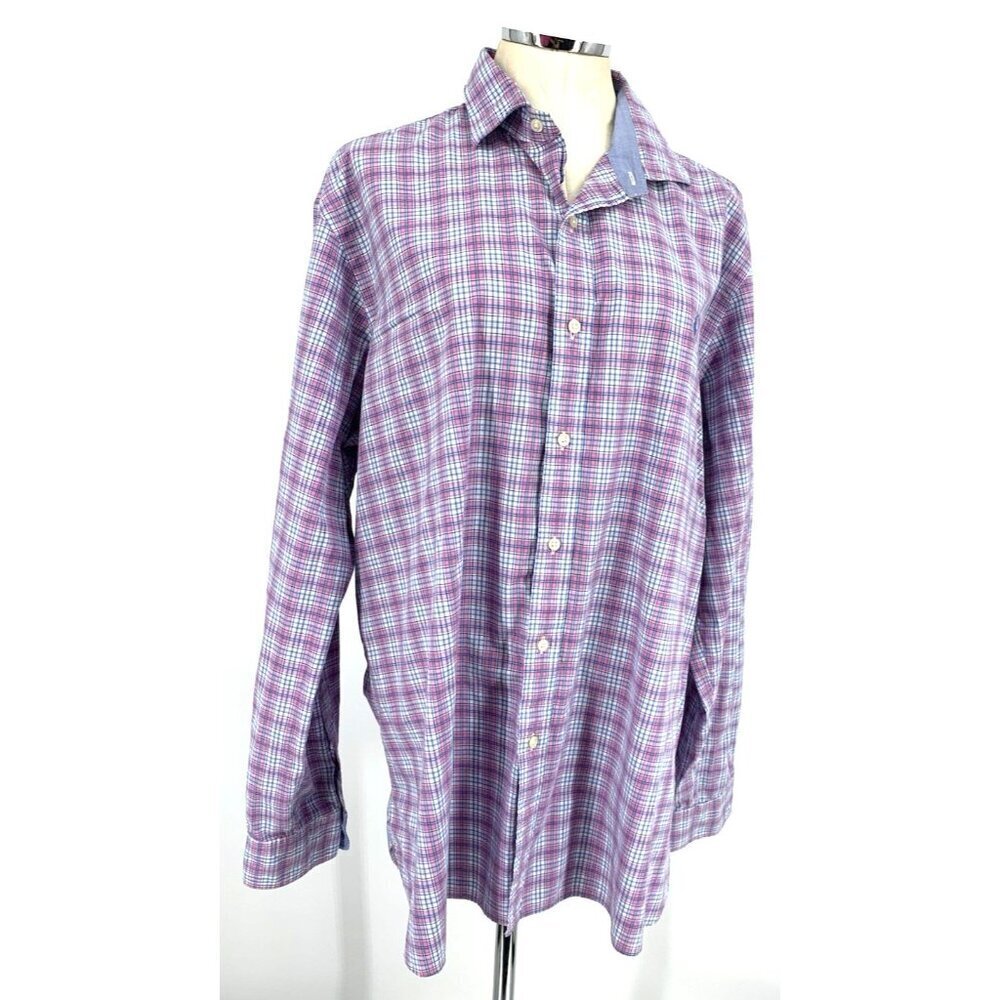 Polo Ralph Lauren Shirt Mens 2XL Pink Plaid Check Stretch Cotton Button Up